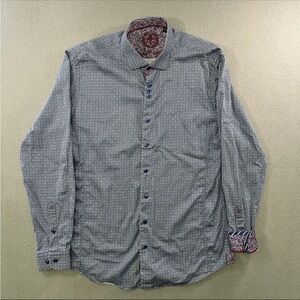 Au Noir Men's Shirt Button Up Long Sleeve Size 4 Large Blue Abstract